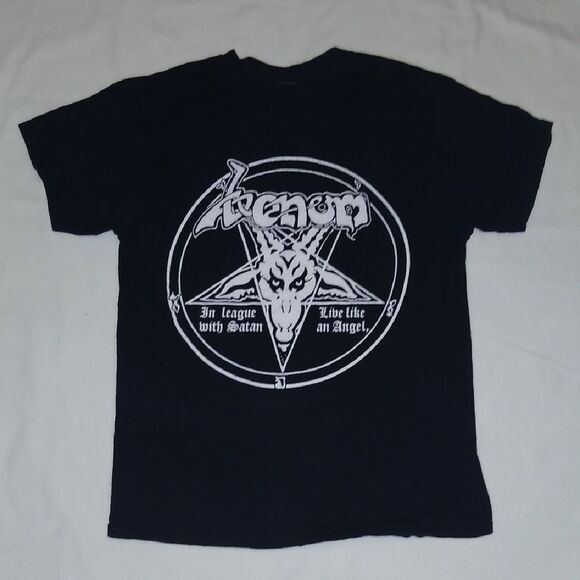 Vintage Venom " In League With Satan " Black Graphic T-Shirt - Picture 1 of 8